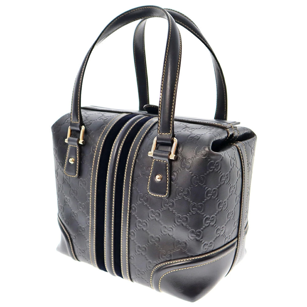 Gucci Black Suede Bag Handbag Gray Boston ssima Leather